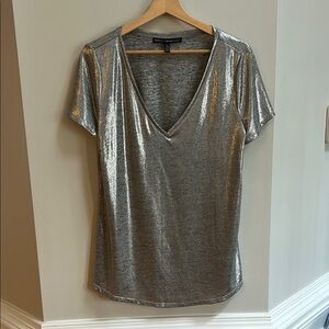 White House Black Market Silver Short Sleeve Tee